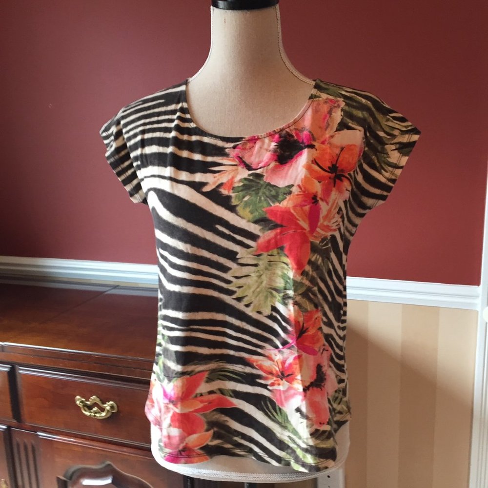 Chico's Zebra & Floral Print Shirt